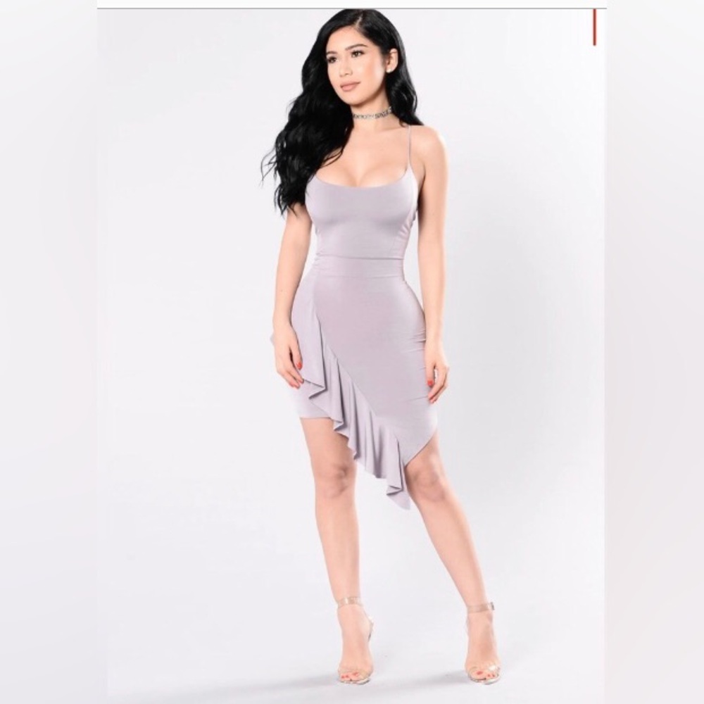Fashion Nova Adored By You Spaghetti Strap, Asymmetrical Dress in violet.